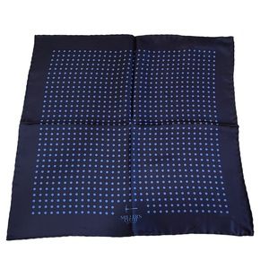 Miller’s Oath Silk Classic Dot Logo Pocket Square Hand Rolled Navy 18”
